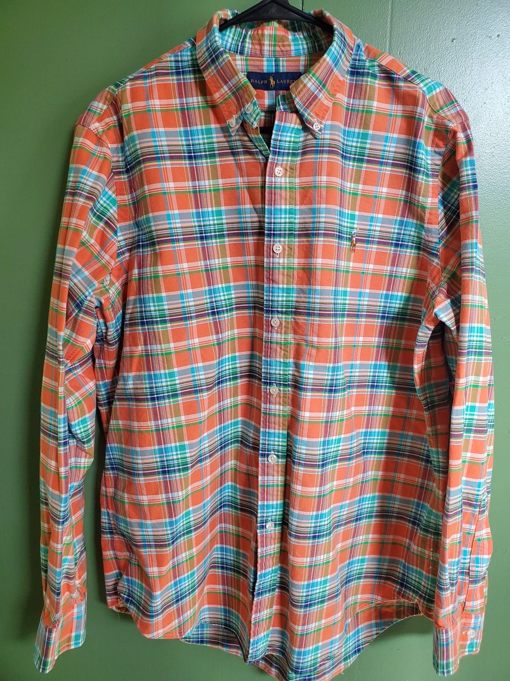 Ralph Lauren Orange and Blue Plaid Button-Down Shirt